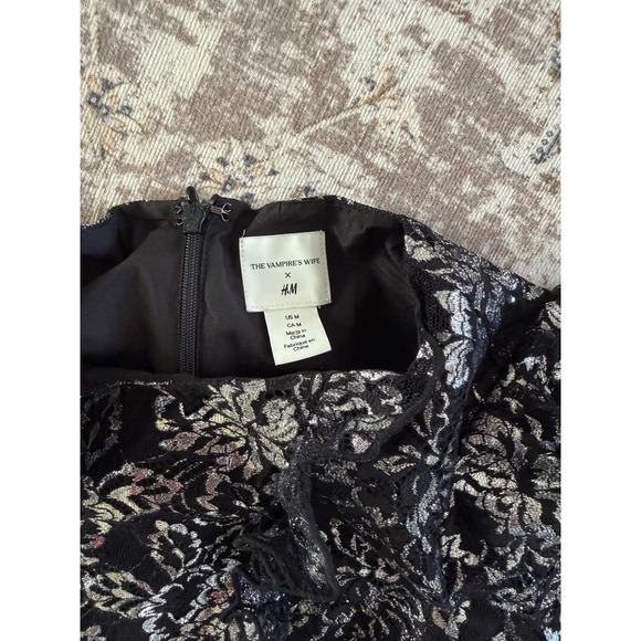 The Vampires Wife x H&M Black Silver Lace Mini Dress Ruffle Sleeve Size Medium - Picture 8 of 8